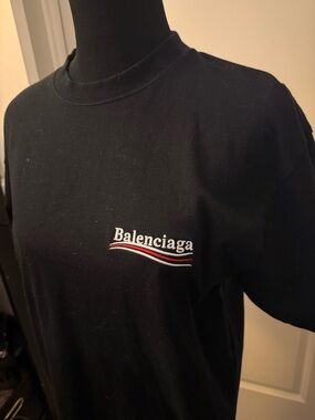 Balenciaga Black Tee with Subtle White & Red Logo